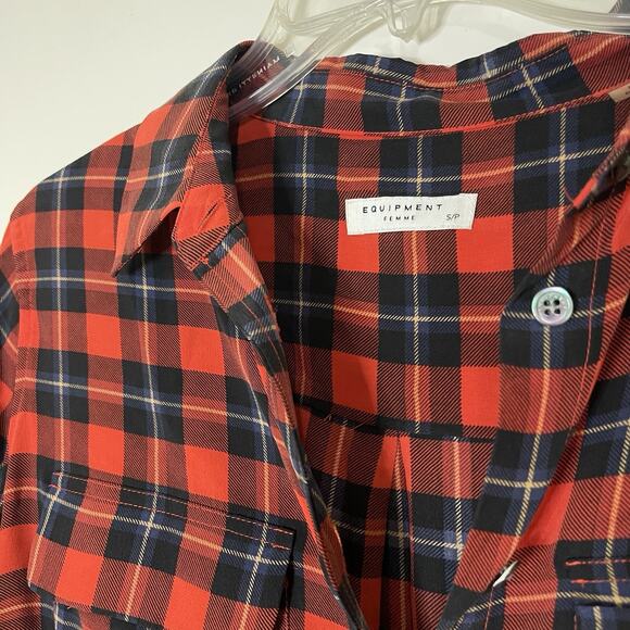 NWOT Equipment Reese Red Plaid Silk button down blouse Shirt Small - Picture 3 of 6